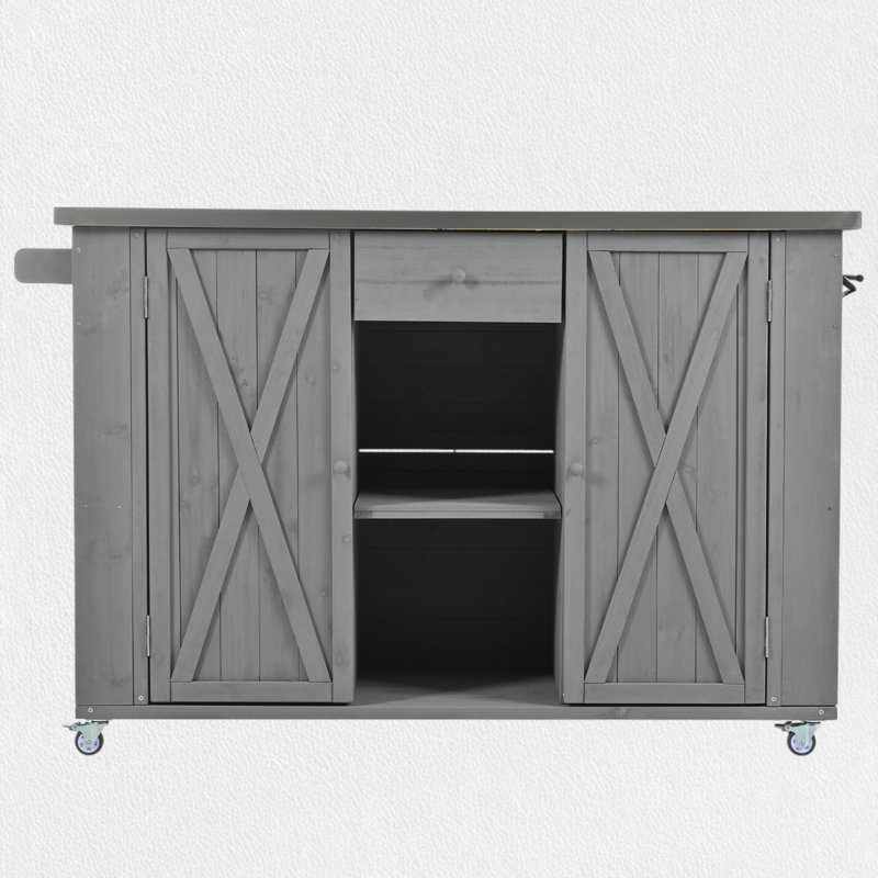 Îlot de cuisine extérieur avec roues verrouillables, Gris