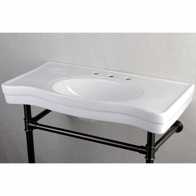 Kingston Brass Imperial 36-Inch Ceramic Console Sink with Stainless Steel Legs (8-Inch, 3-Hole)