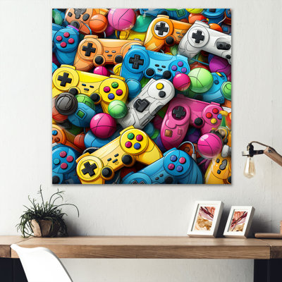 Colorful Gaming Controllers Ps - Video Games Wall Art