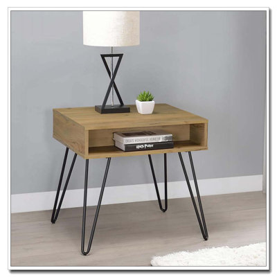 Golden Oak and Black Square End Table