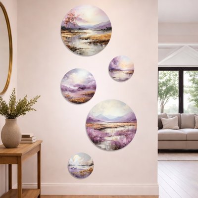 Mauve et doré lac et montagne I - ensemble d'art mural lac 5 - Ensemble d'art mural en métal de ferme 5 pièces