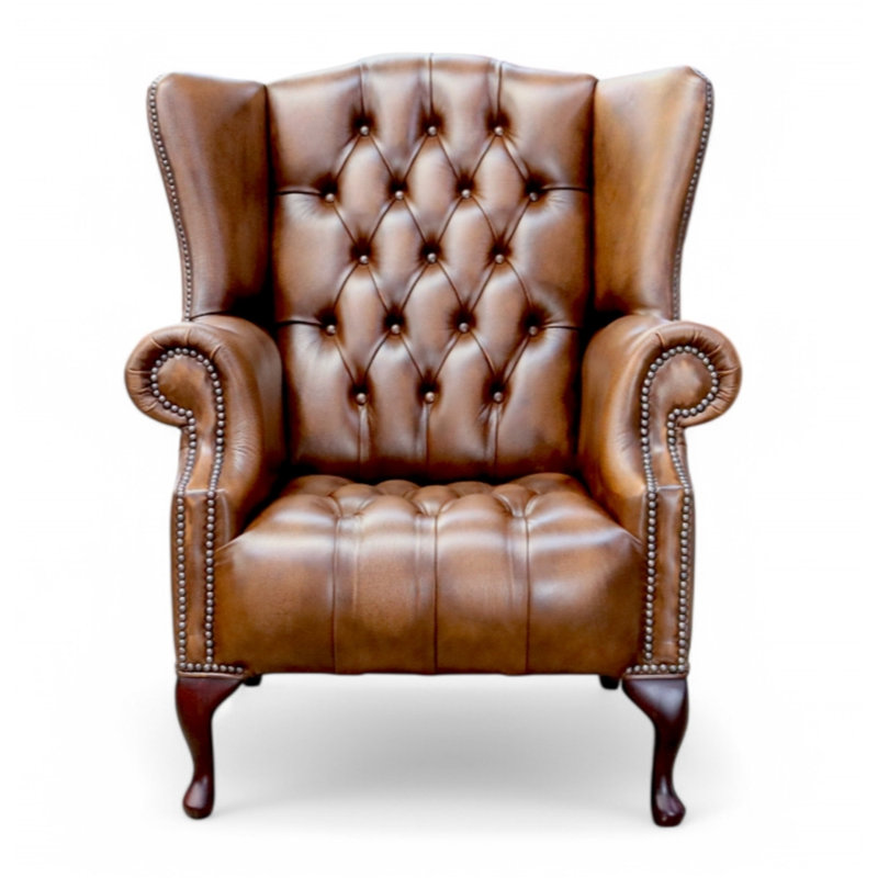 88Cm Wide Tufted Wingback Chair, Antique Tan