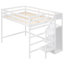 Lit mezzanine double blanc avec rangement intégré et escalier - Structure en bois de pin robuste pour la chambre à coucher avec escalier, structure-1518896420
