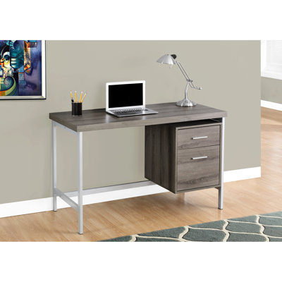 Bureau d'écriture pour bureau à domicile: l 48 po, stratifié brun, métal gris, bureau de travail élégant pour ordinateur portable 48 po, métal contemporain et rangement