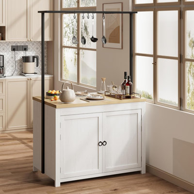 42" Heavy-Duty Kitchen Island - 30mm Thick Countertop, 400lb Capacity, 3-Tier Storage & 5 Hooks, Wood Multi-Functional Cart for Small Spaces by Breakwater Bay