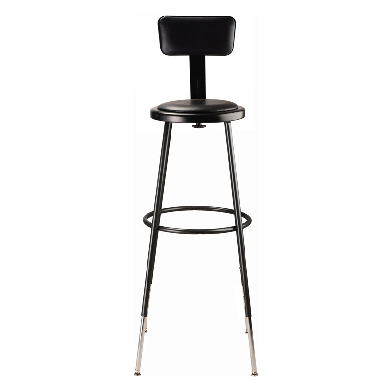 Backed Adjustable Height Ergonomic Industrial Stool with Footring, 30"