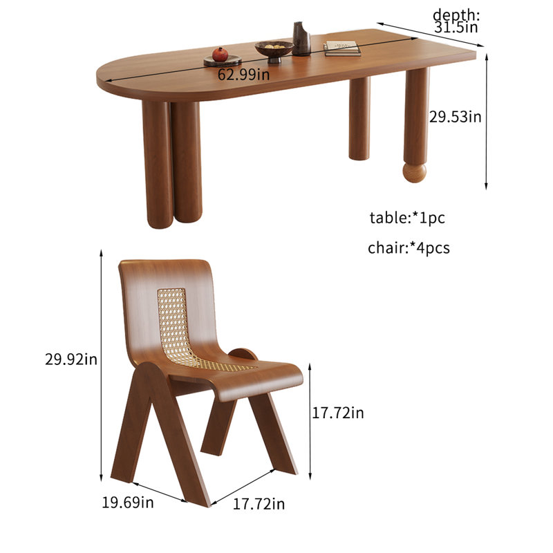 Ensembles de table de salle à manger en bois massif de style français., H 29,53 po x L 62,99 po x l 31,5 po