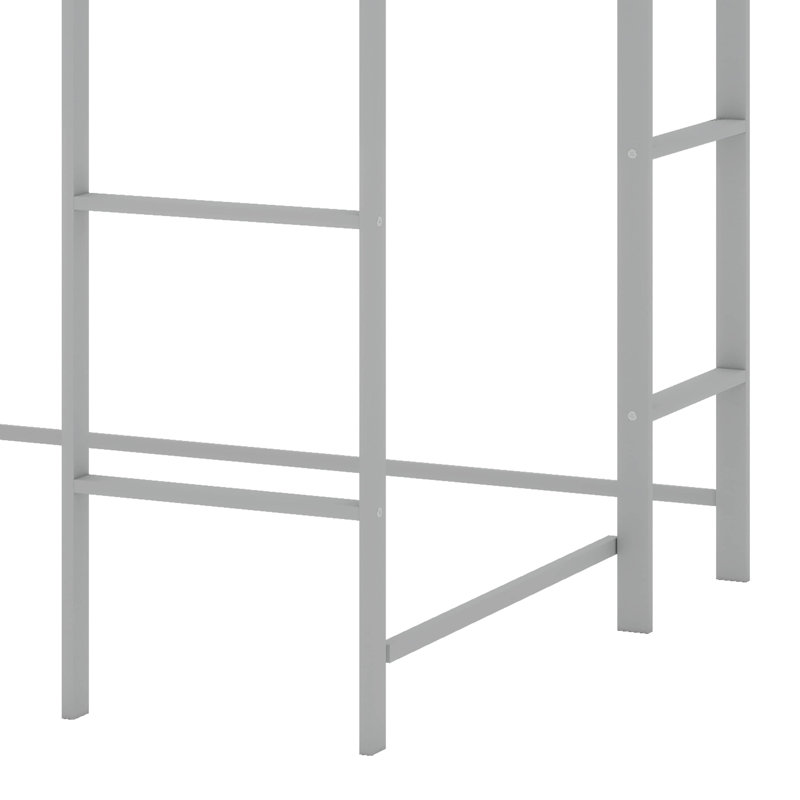  Lit mezzanine simple en métal Alexy avec 2 tablettes et 1 bureau, Argent