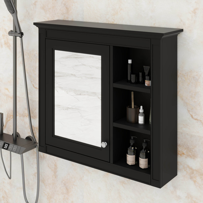 Armoire de rangement murale pour salle de bain, armoire murale moderne avec miroir, 3 tablettes ouvertes
