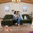 Crofford 107.1"W Chenille 3 seater sofa with One Ottoman and Removable Ruffles Pleats Skirts and Spindle Legs-782239529