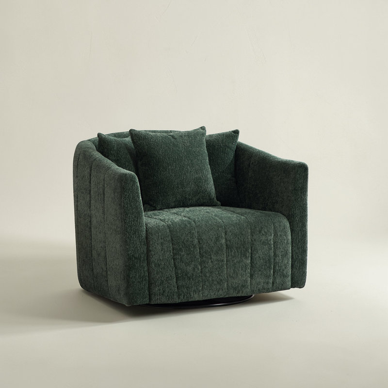Upholstered Swivel Barrel Armchair, Green Chenille