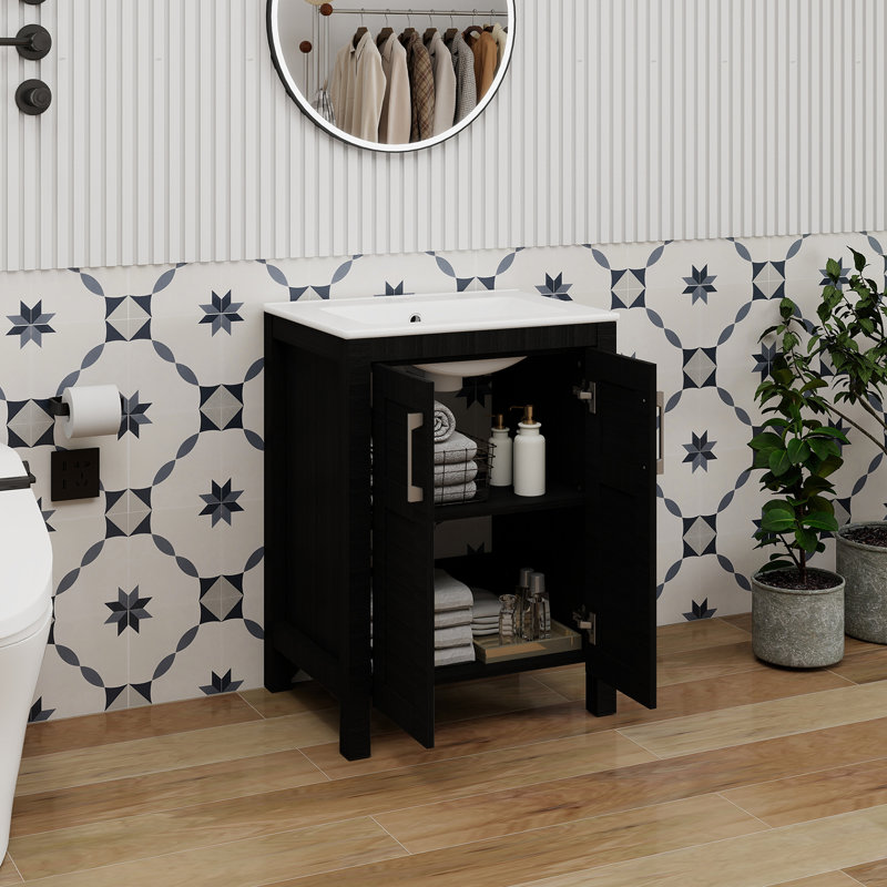 Ensemble de meuble-lavabo simple 24 po avec lavabo moderne 24 po, Noir / blanc