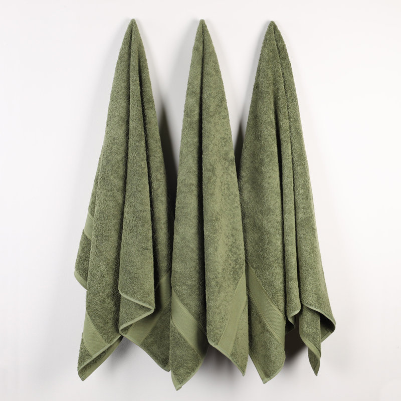 Ensemble de serviettes en coton biologique Lyndon, Ensemble de 3 serviettes de bain, Vert forêt