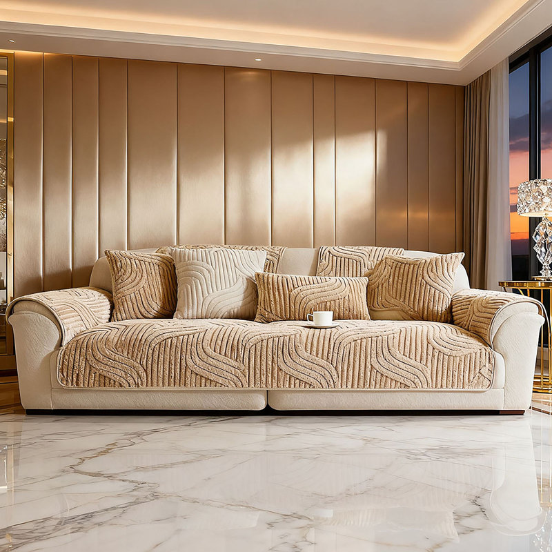 Sofa Slipcover, 90cm H x 210cm W x 90cm D, Light Brown