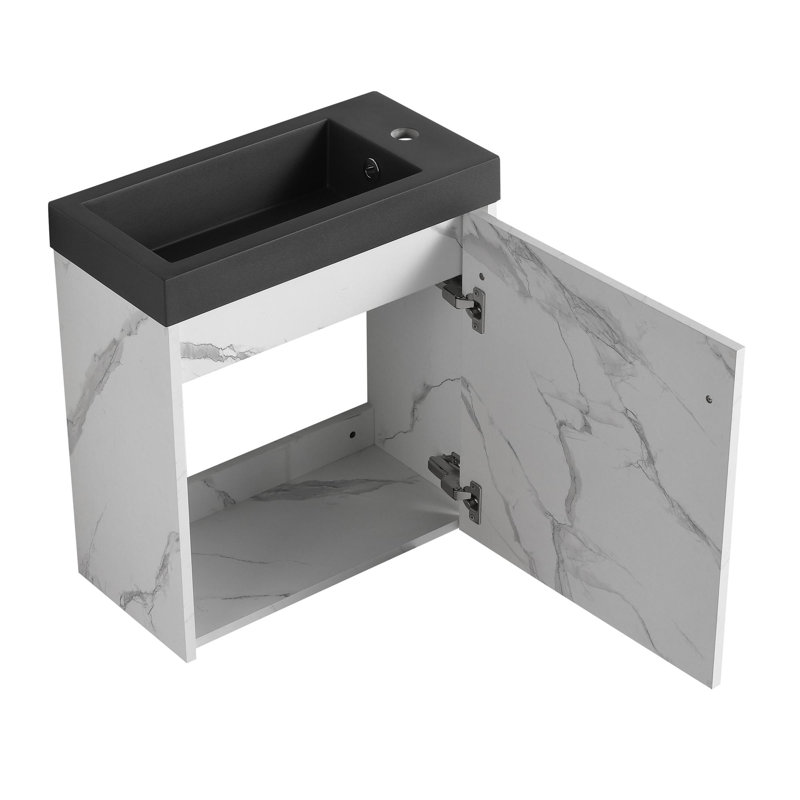 Meuble-lavabo mural 20 po avec lavabo, Blanc, Noir
