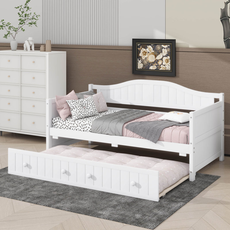 Lit de jour simple avec lit gigogne, structure de canapé-lit en bois avec support en lattes de bois