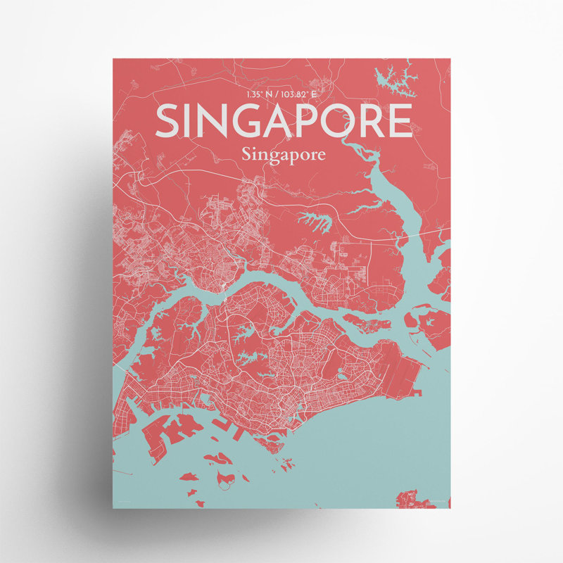 Singapore City Map In Maritime - No Frame Print, 24cm H x 18cm W x 0.05cm D