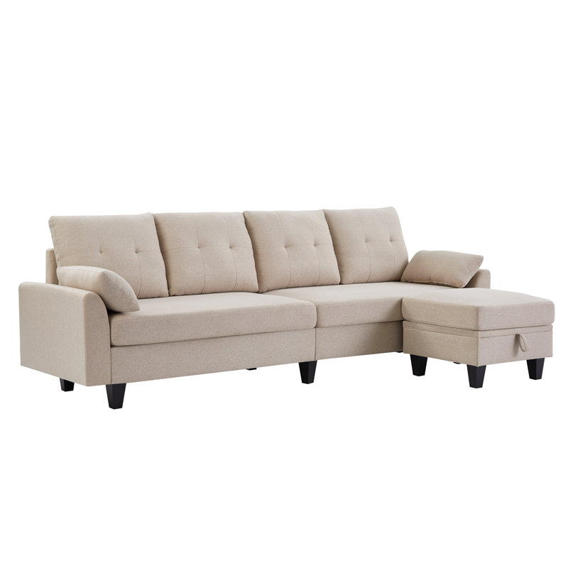 Mital Upholstered L-Shaped Sectional Reversible, Beige Polyester