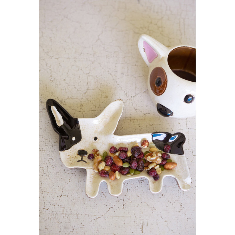  Plateau de service en céramique Bouledogue français avec plateau décoratif décoratif pour table, H 7 po x l 9 po x P 1 po