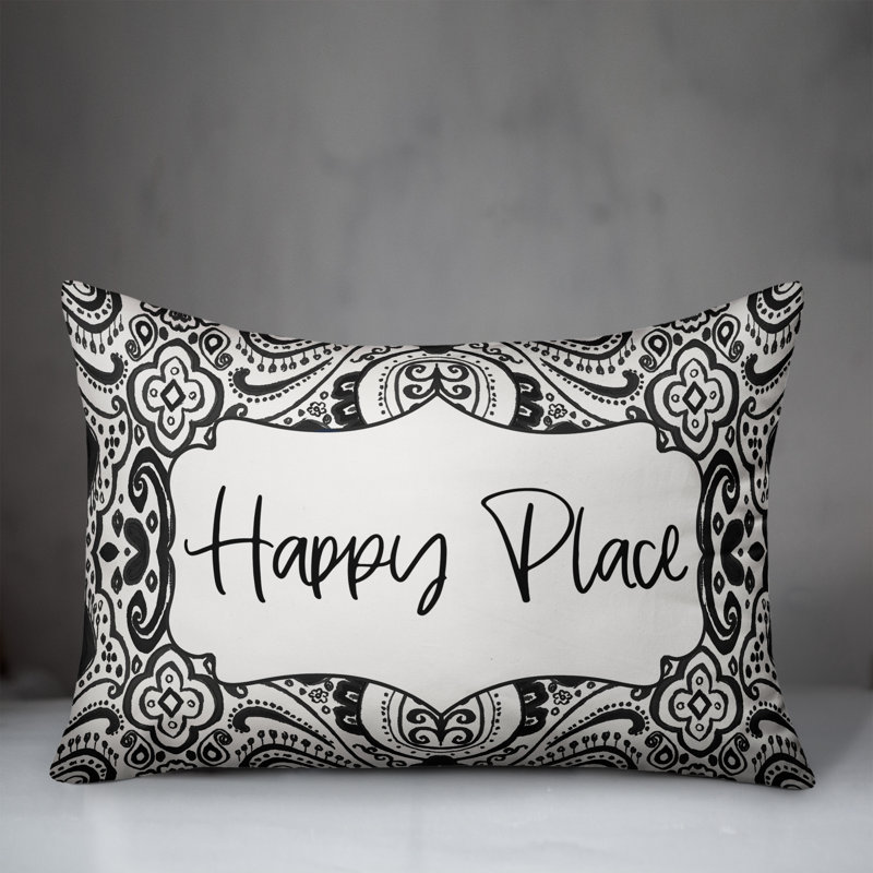  Housse de coussin rectangulaire et insert Happy Place, Noir