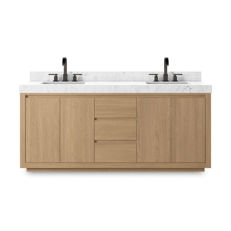 Everett Double Vanity-Satin Light Wash Oak, Satin Light Wash Oak Veneer