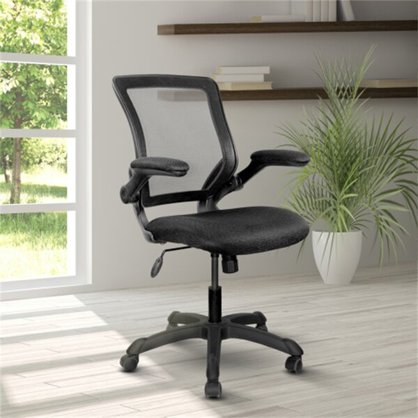 Angeles Home Black Sponge Office Chair with Flip-Up Arms and Foldable Backrest