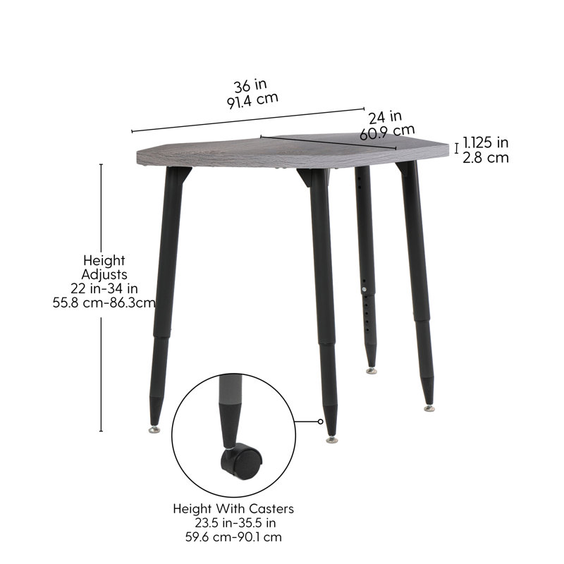Adapte 24 x 36 Petal Woodgrain Activity Table with Adjustable Tapered Legs, Grey Wood, Black