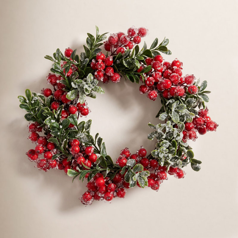 Couronne de bougie glacée 9,5 po en PVC et PE en mélange de couronne, Rouge givré