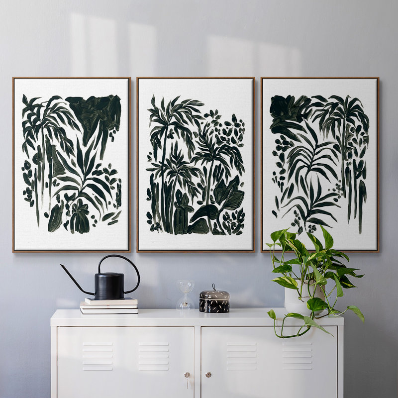 «Ink Jungle I», reproduction sur toile 3 pièces, H 24 po x l 48 po x P 2 po, Noyer