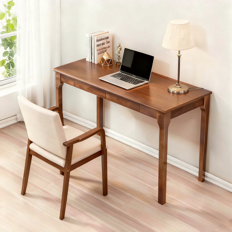 Bureau en bois massif avec tiroirs, Noyer