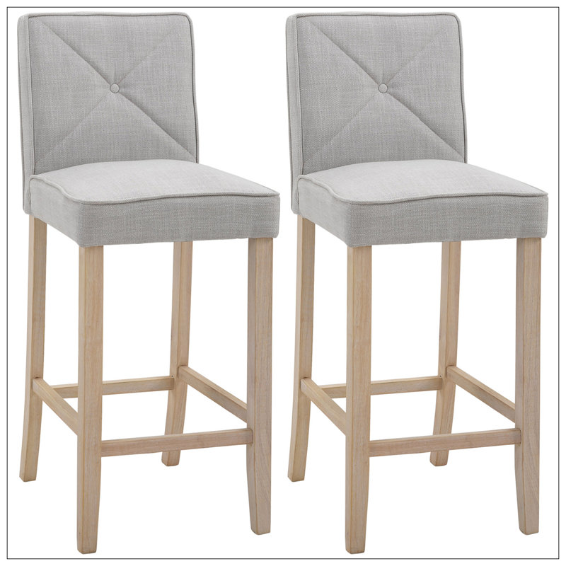 Ensemble de 2 tabourets de bar modernes avec repose-pieds encastré, pieds en bois massif, beige