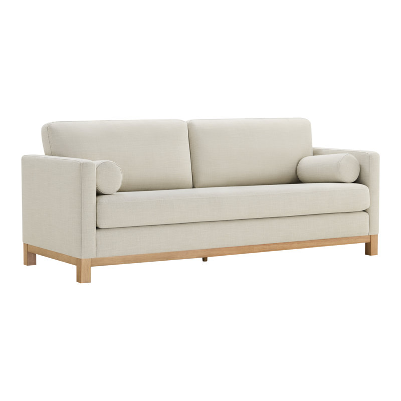 Canapé rembourré avec base en bois naturel 84 po Ilene, Effie Linen Performance Basketball