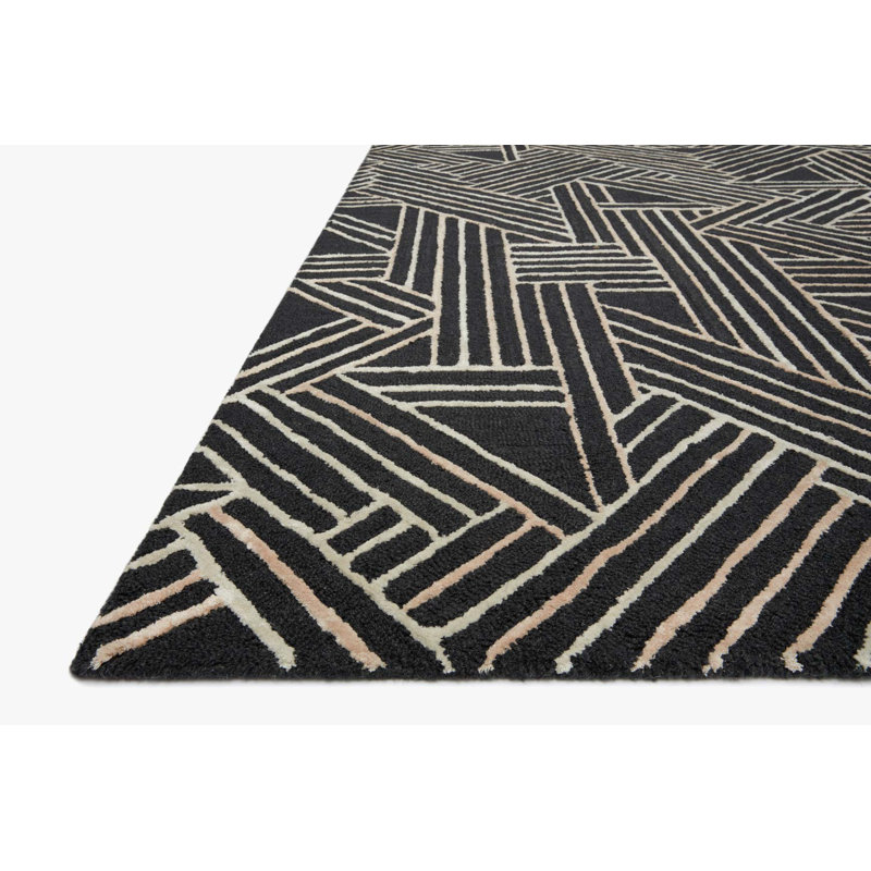 Dellon Geometric Handmade Tufted Wool Charcoal/Neutral Area Rug, Rectangle 5' x 7'6"