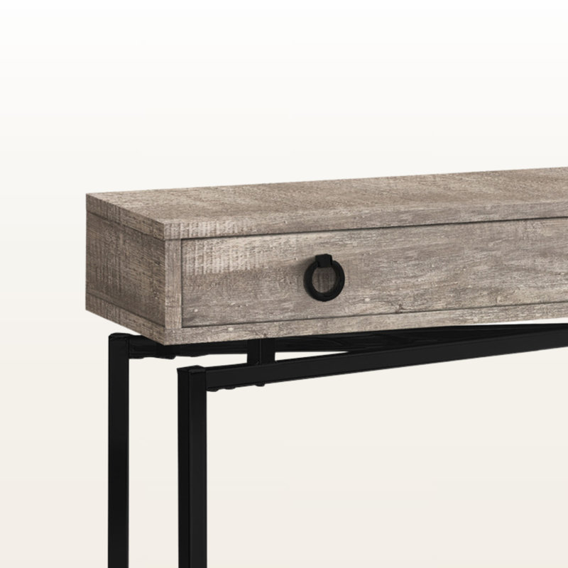 Table d'appoint à 1 tiroir au fini taupe avec pattes en métal noir H 32,25 po x l 42,24 po x P 11,79 po, Taupe