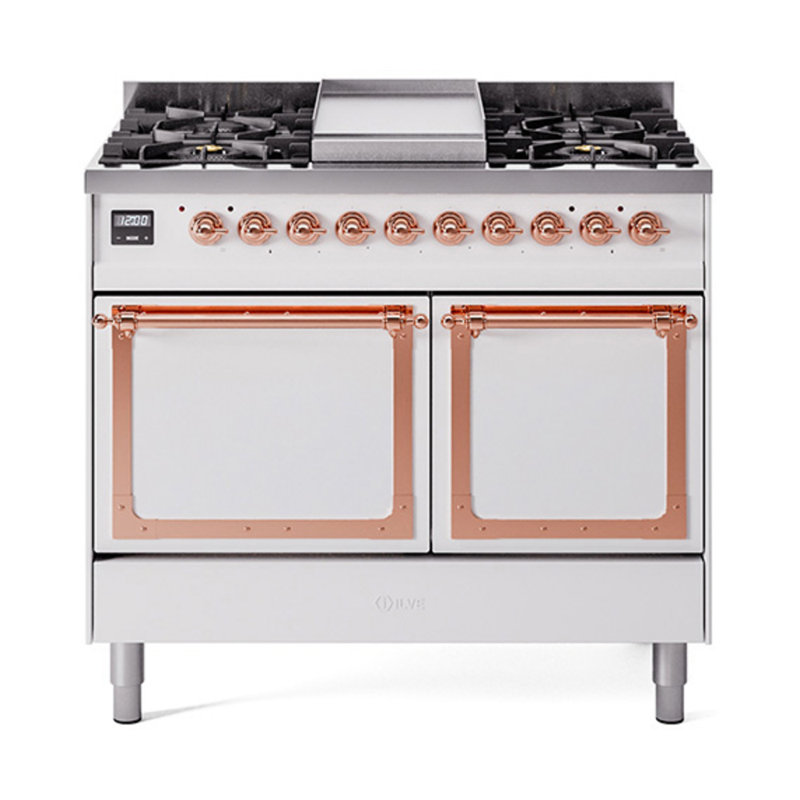 ILVE Nostalgie II Noblesse 40 in Dual Fuel Range, Liquid Propane, White/Copper