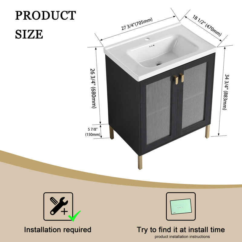 Ensemble de meuble-lavabo simple 27,83 po avec plateau en céramique Yvane