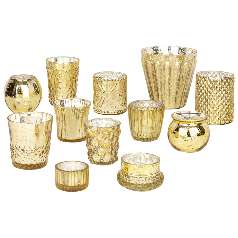 5'' H Glass Tabletop Votive Holder, Gold