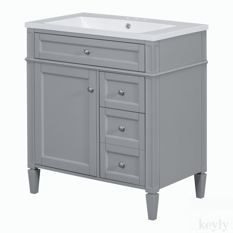 Ensemble de meuble-lavabo simple 30 po avec plateau Dreketi, Gris