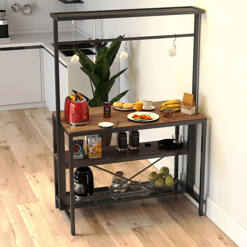 Kitchen Island, Bakers Rack, Island Table For Kitchen,3 Tier Microwave Stand Oven Shelf With Storage, Storage Shelf For Kitchen Dining Room Living Room,3 Hooks