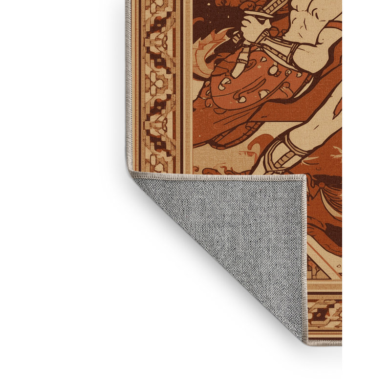 Machine Washable Auburndale Gladiator Combat Classic Oriental Rug in Brown – Beige Binding, 5x8