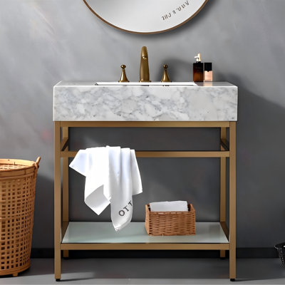 Meuble-lavabo 30 po en marbre de Carrare naturel avec lavabo
