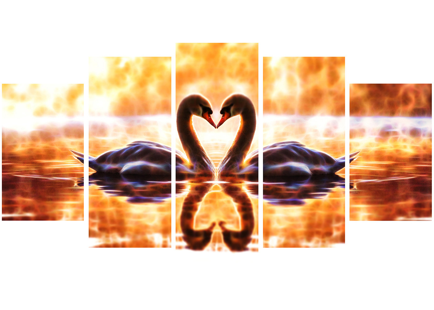 Design Art Swooning Swans - Romantic Swan 5 Piece Graphic Art on ...