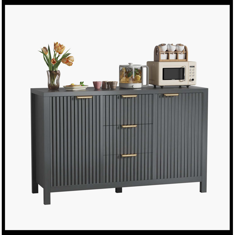 Crédence cannelée avec 2 portes et 3 tiroirs pour la cuisine et le salon, noir