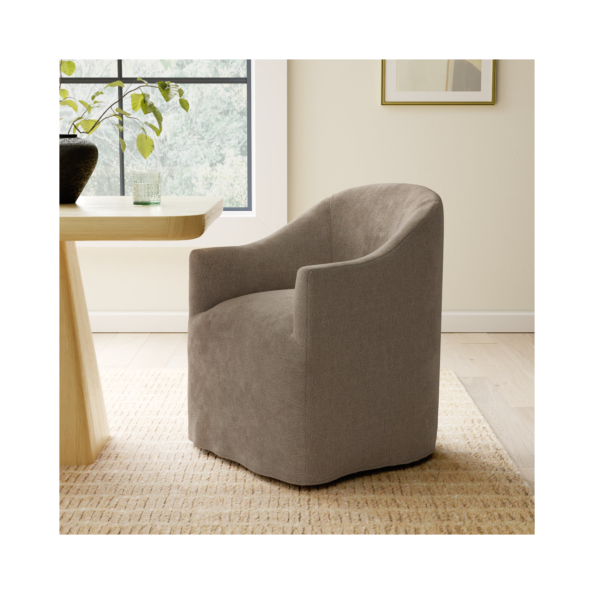 Galinda Upholstered Arm Chair in Beige, Broadway Coffee