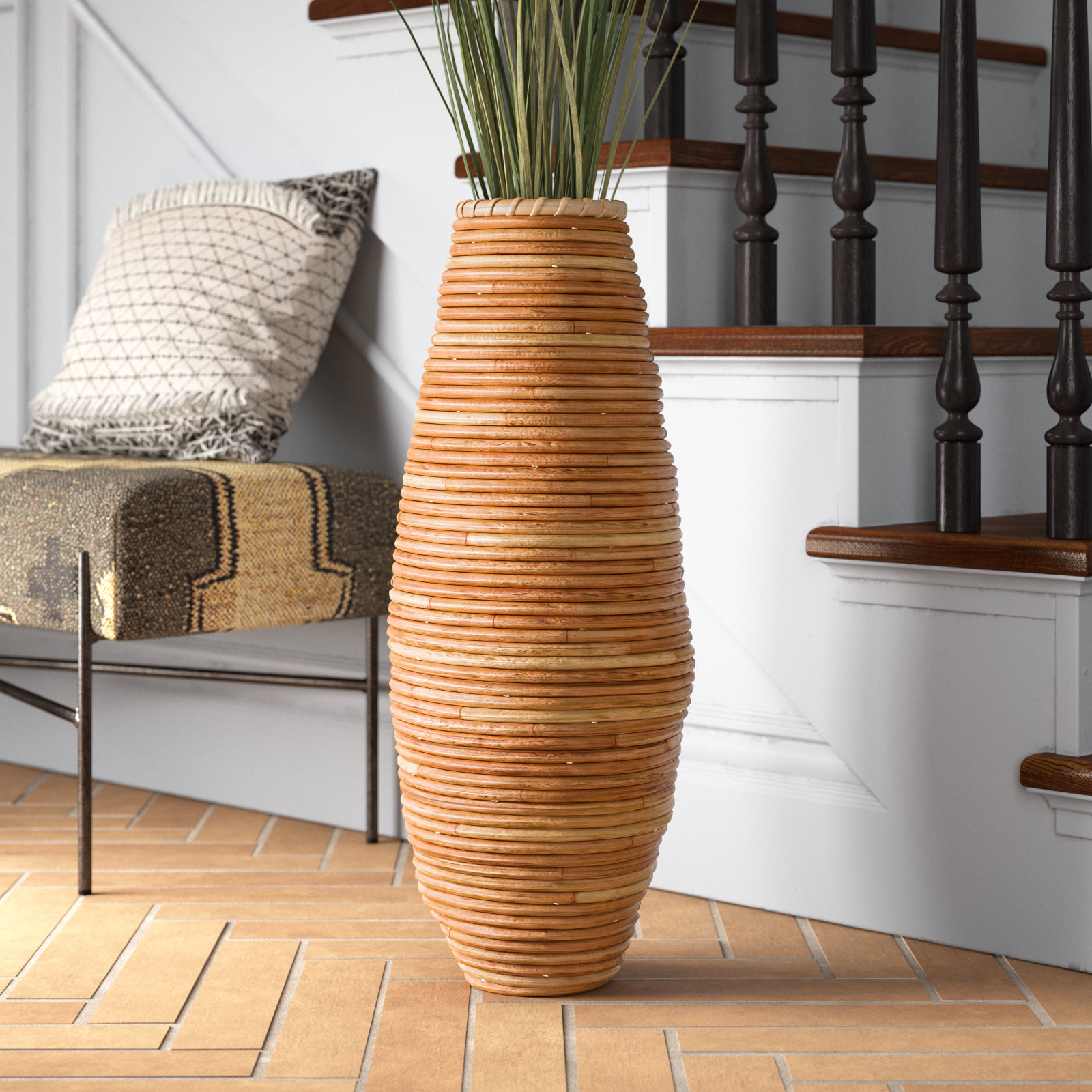 Rika Handmade Rattan Floor Vase, 28" H x 11.4" W x 11.5" D