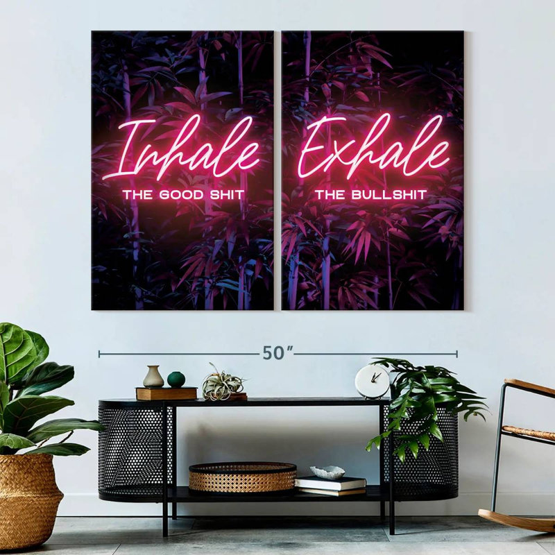 " Inhale Exhale Neon Typography " by Neo Mechanica 2 - Pieces, 39" H x 53" W x 1.25" D