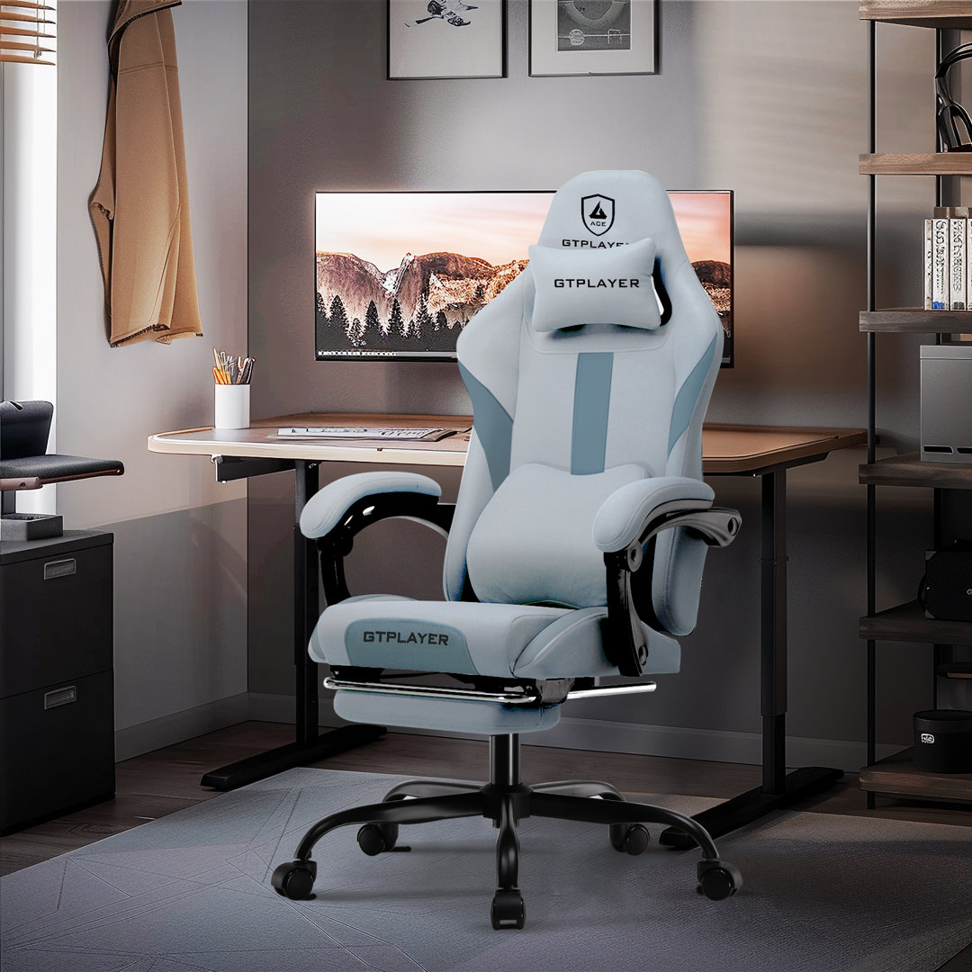 GTPLAYER Fabric Gaming Chair, Ergonomic Computer Chair with Footrest Lumbar Support Heavy Duty High Back Adjustable Height Svivel Office Desk Chairs (Grey) - Image 2