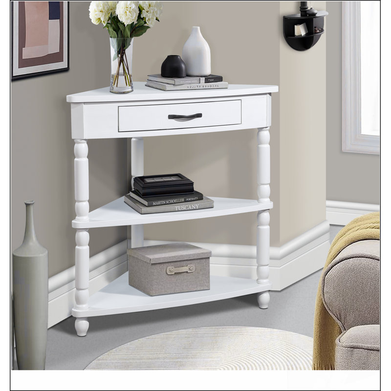 33.8'' Small Triangle Corner Table, Wood Corner Side Table for Small Spaces/ Living Room, 3 Tier End Corner Table with Solid Wood Legs