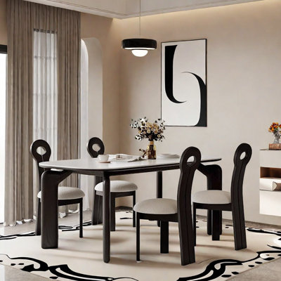 Vintage French Style Rock Plate Dining Table Chair 4 - Person Four Leg Dining Set