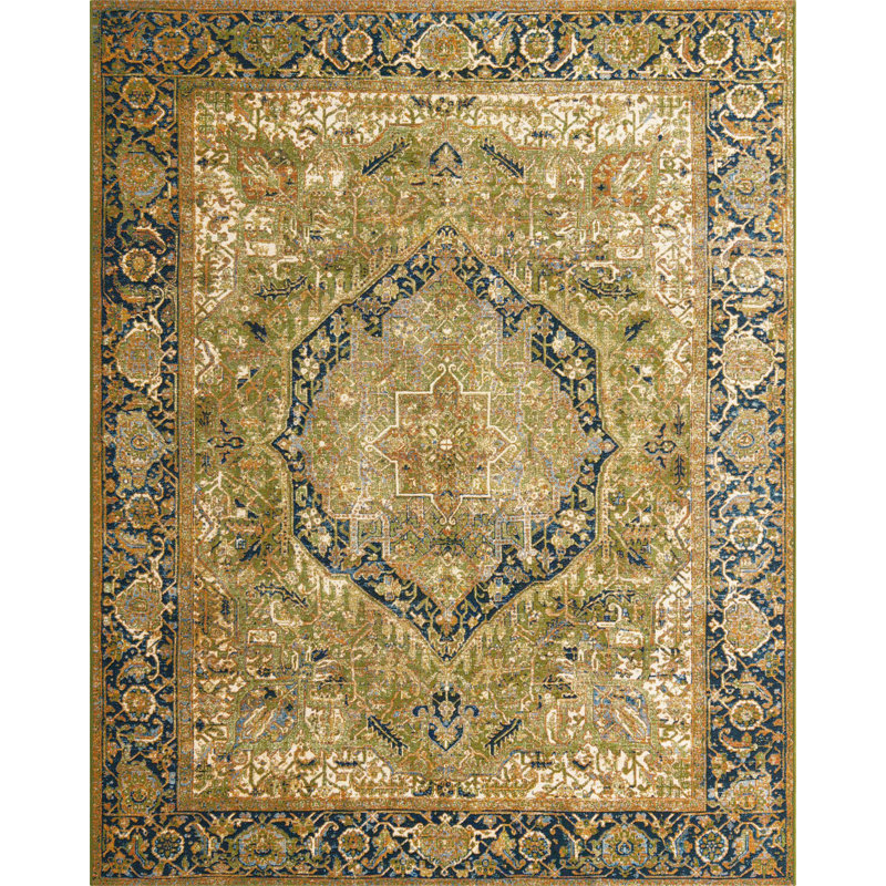 Green Nosara Indoor/Outdoor Traditional Rug, Rectangle 2' x 3'